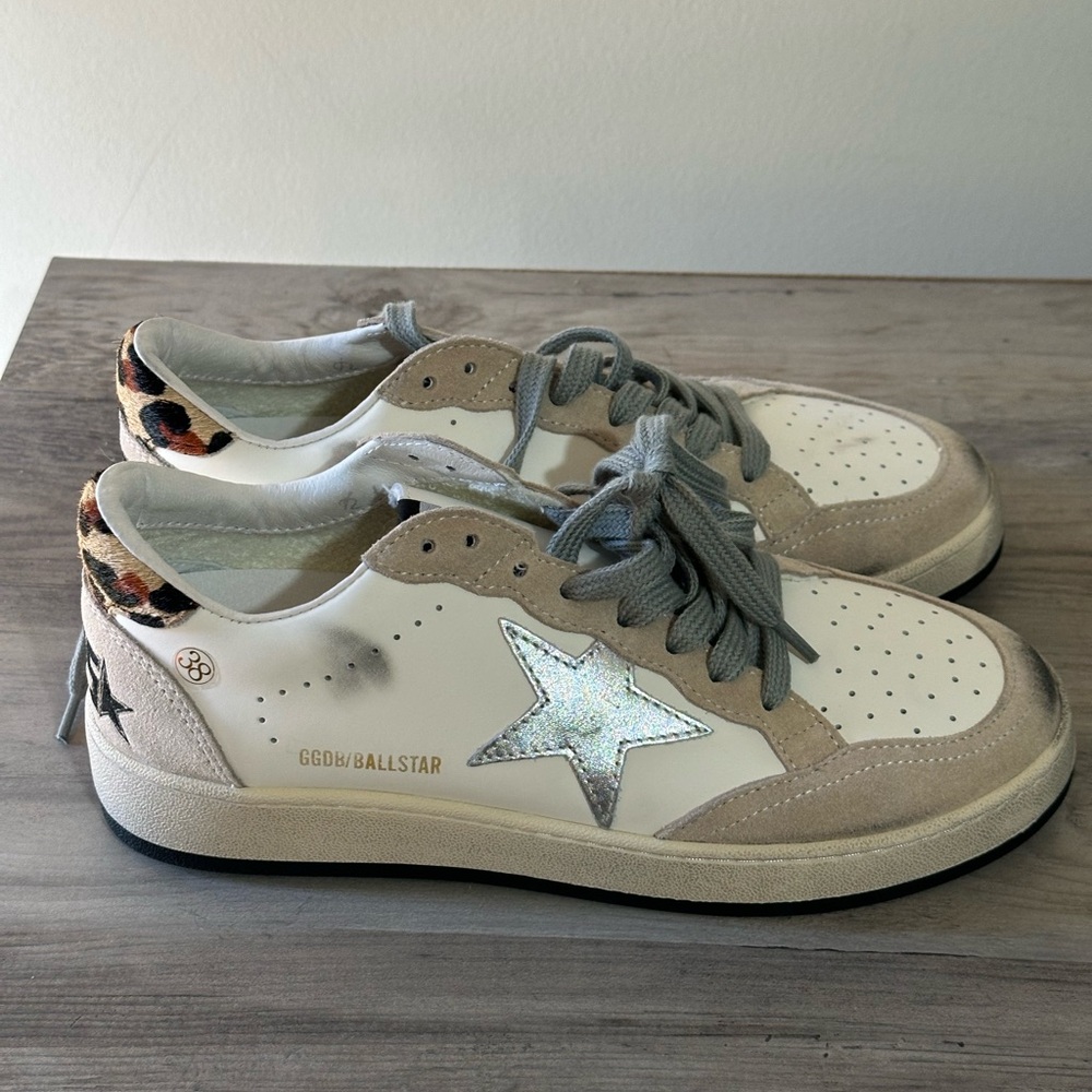 Superstar Sneakers with Beige, Gray, and Leopard Print Accents